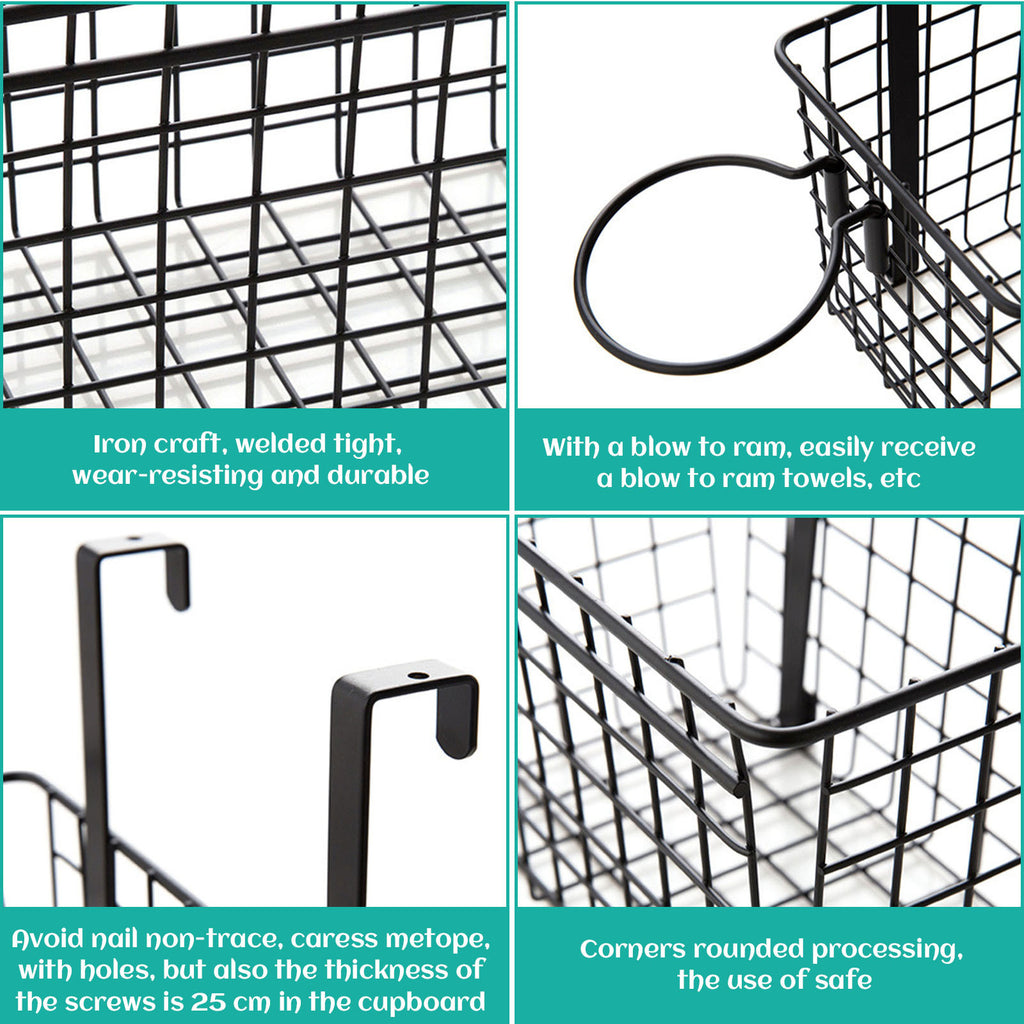 Over the Cabinet Door Organizer Set of 2, Black Grid Basket D172