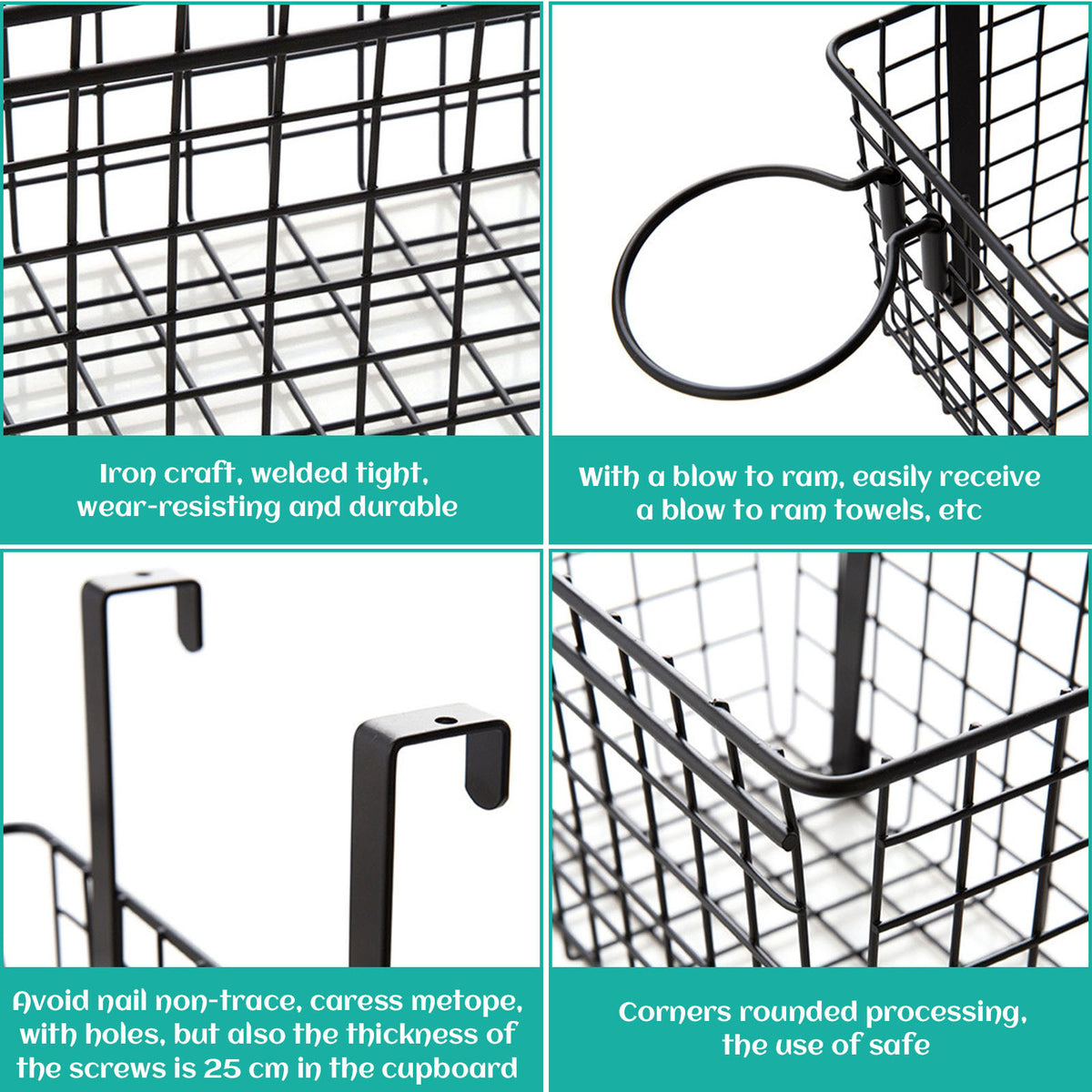 Over the Cabinet Door Organizer Set of 2, Black Grid Basket D172