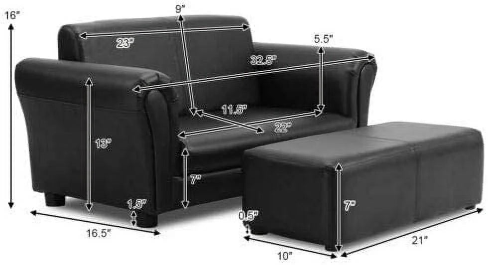 Black Upholstered Kids Sofa Set with Ottoman A13455