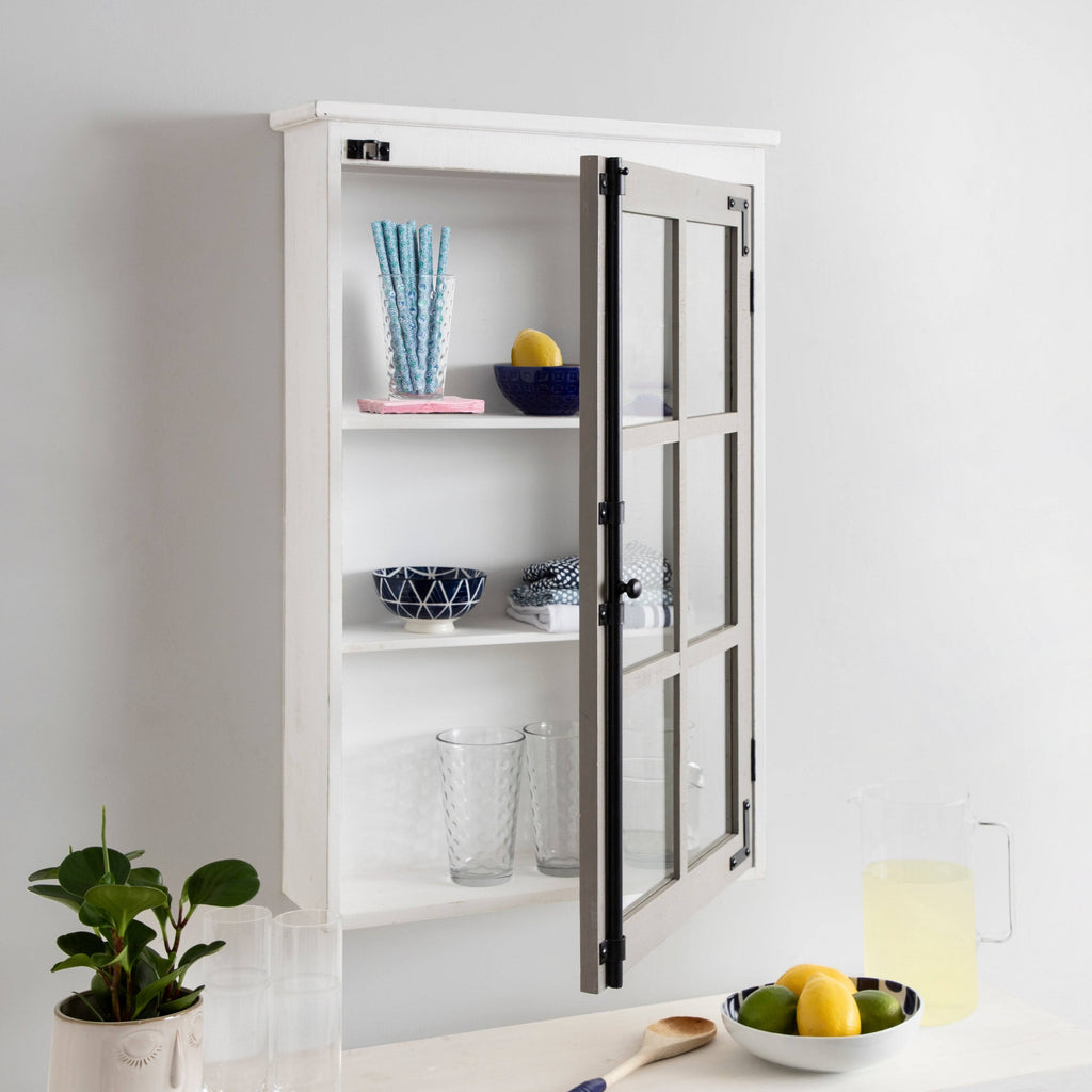 White/Gray One Door Wood Wall Cabinet L445