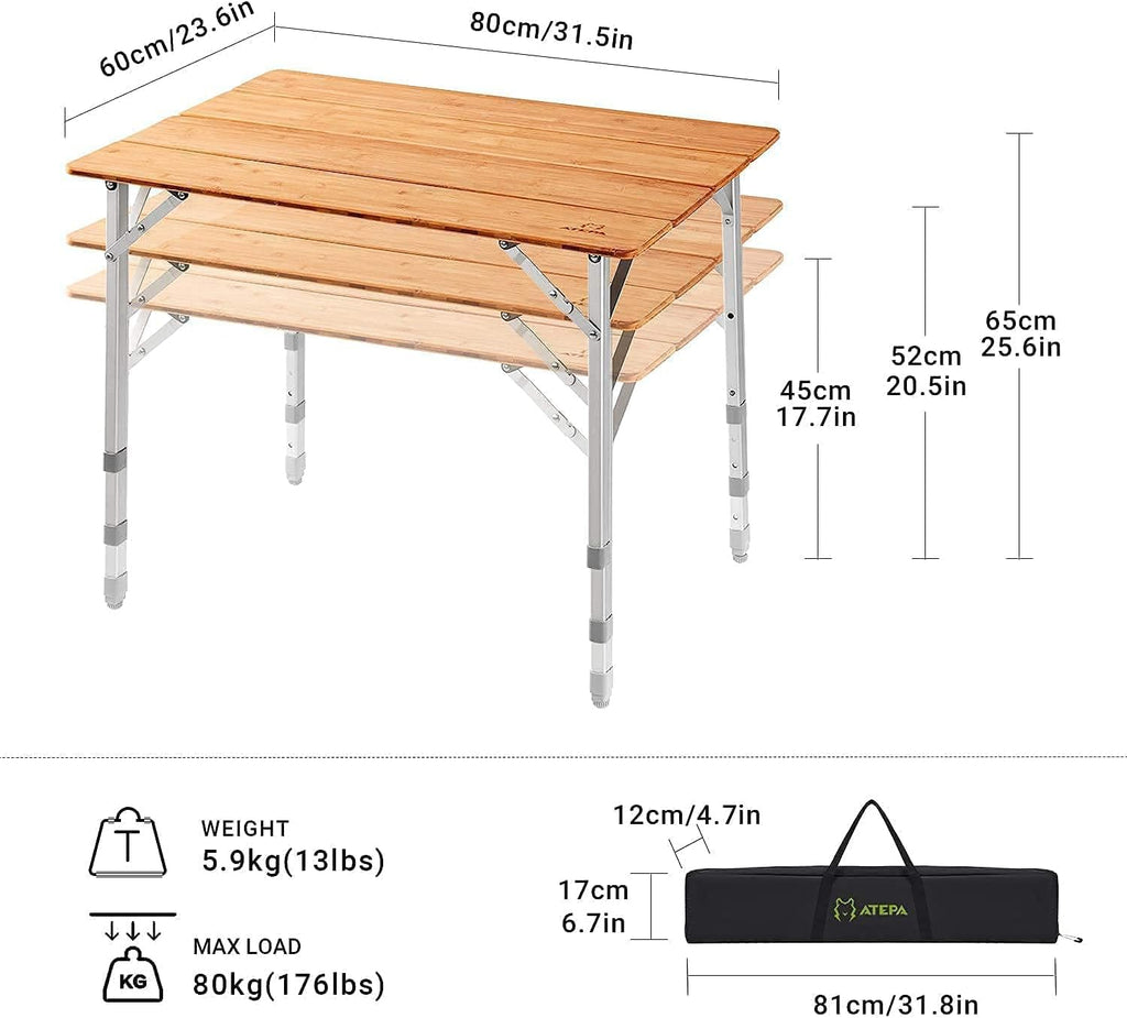 Bamboo Folding Camping Table with Carry Bag A50313