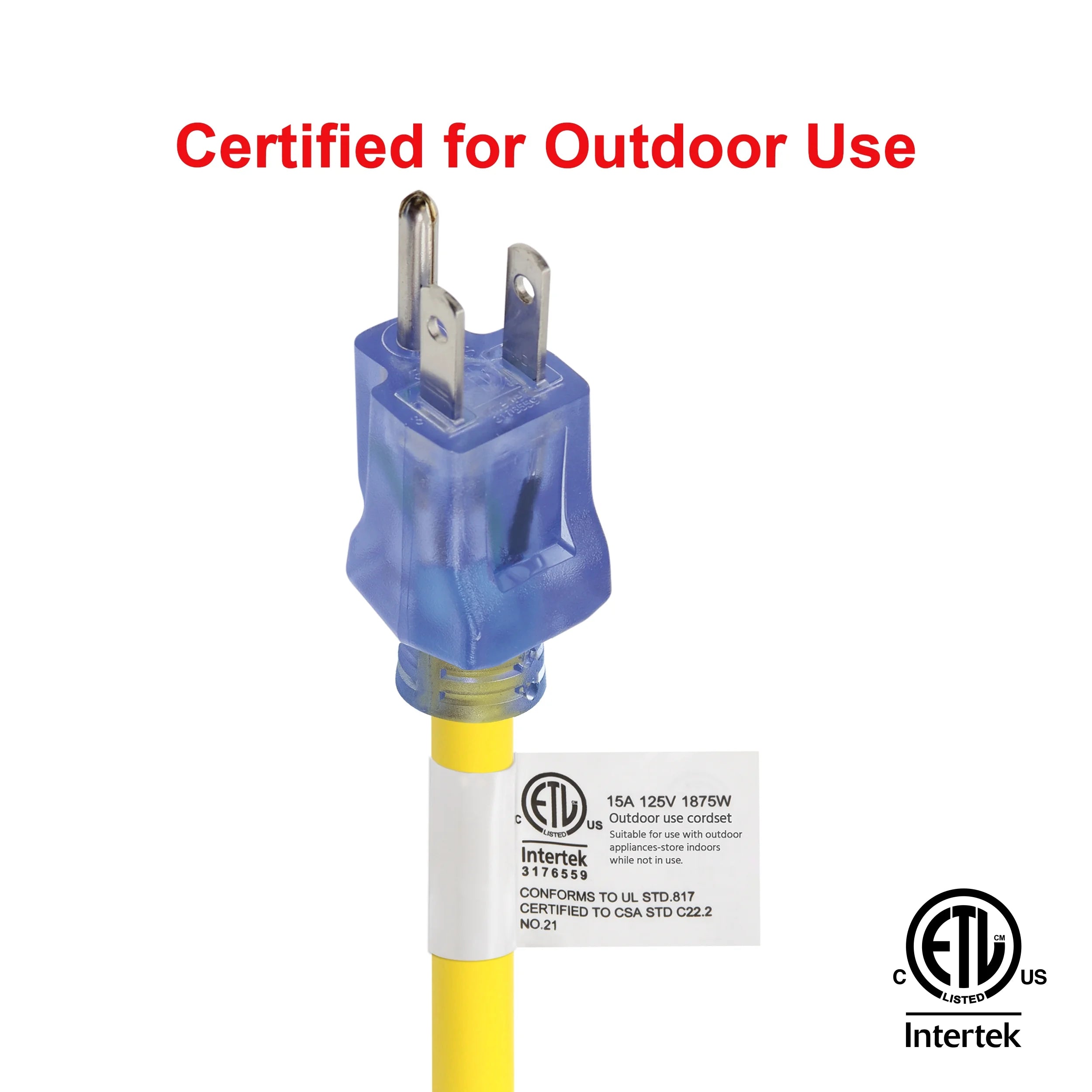 12/3 SJTW 100 ft Outdoor Extension Cord with Power Indicator Light, 3 Prong Grounded, Yellow C821594