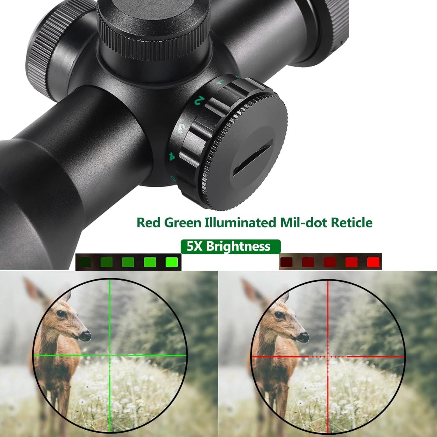 Compact Rifle Scope Red Green Illuminated Mil-dot Reticle Pack of 2 F5913