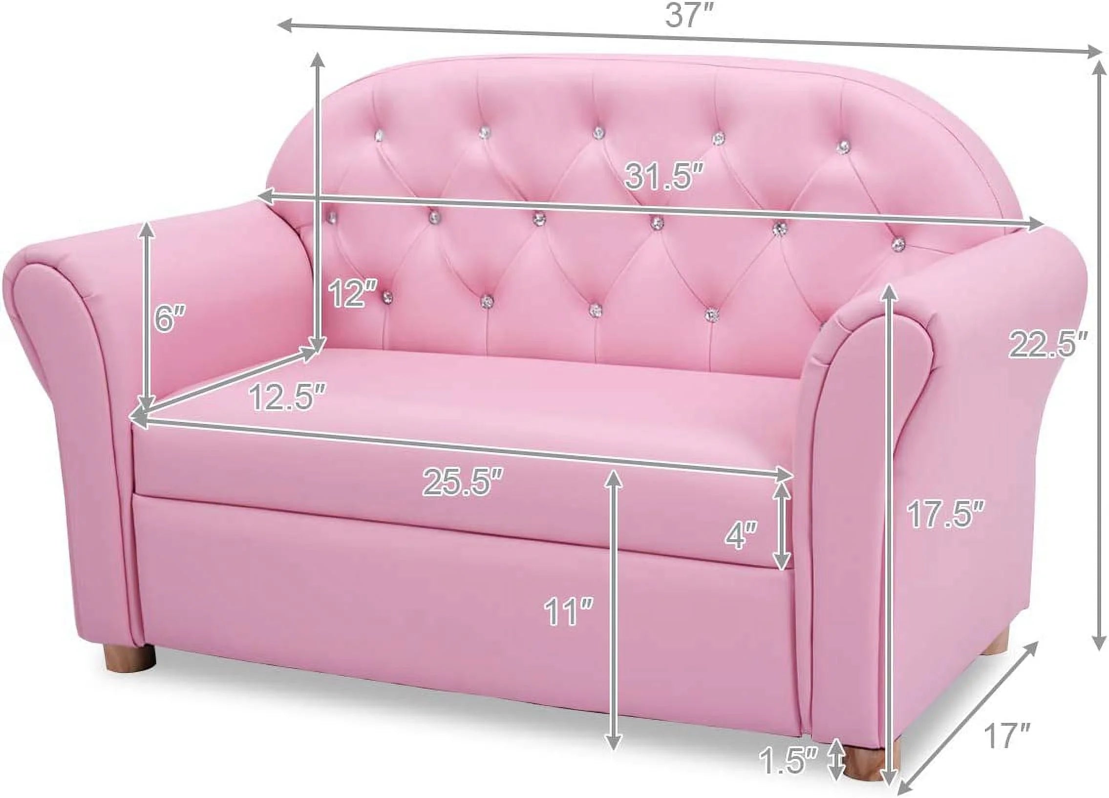 Pink 2 Seat Kids Sofa Bed L4471
