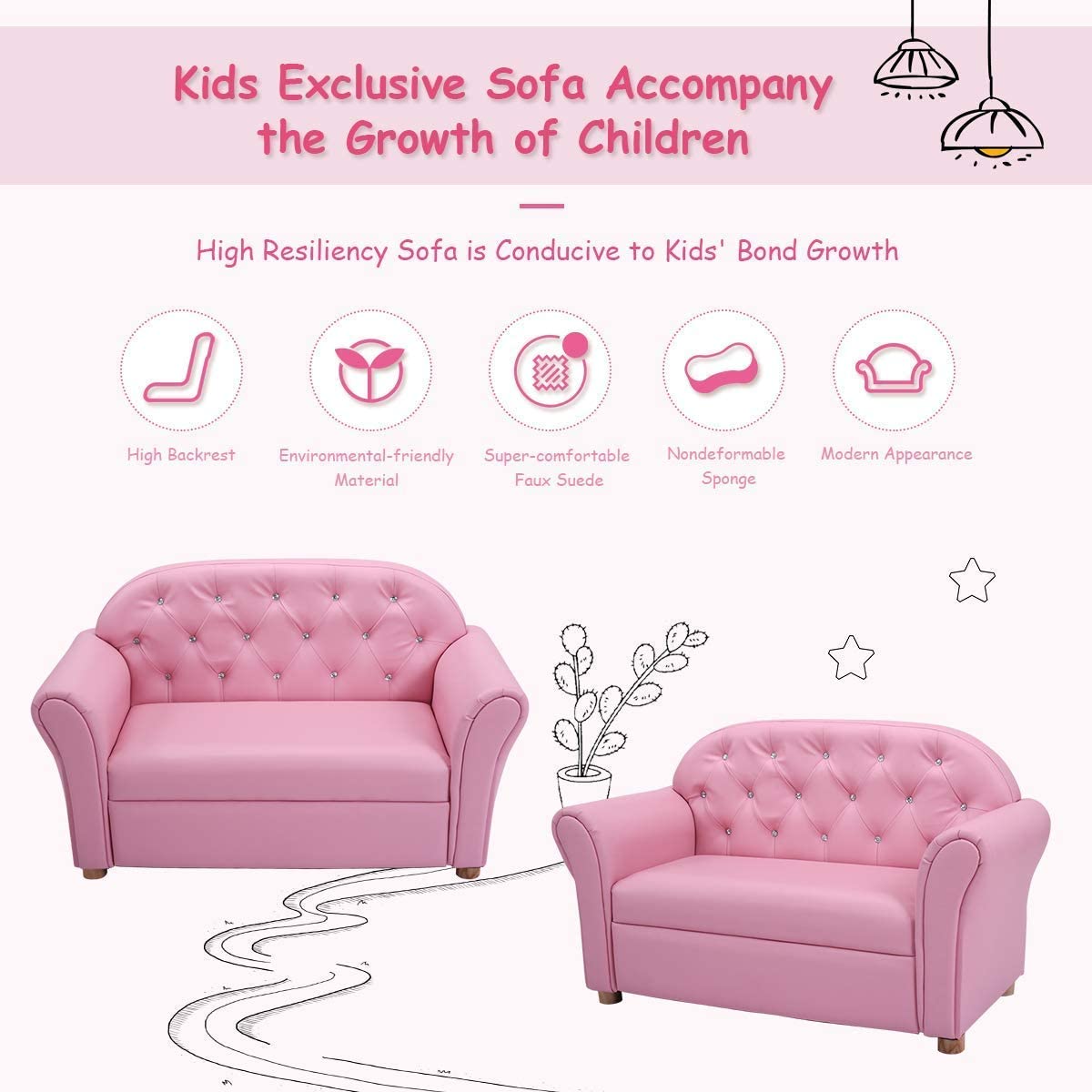 Pink 2 Seat Kids Sofa Bed L4471