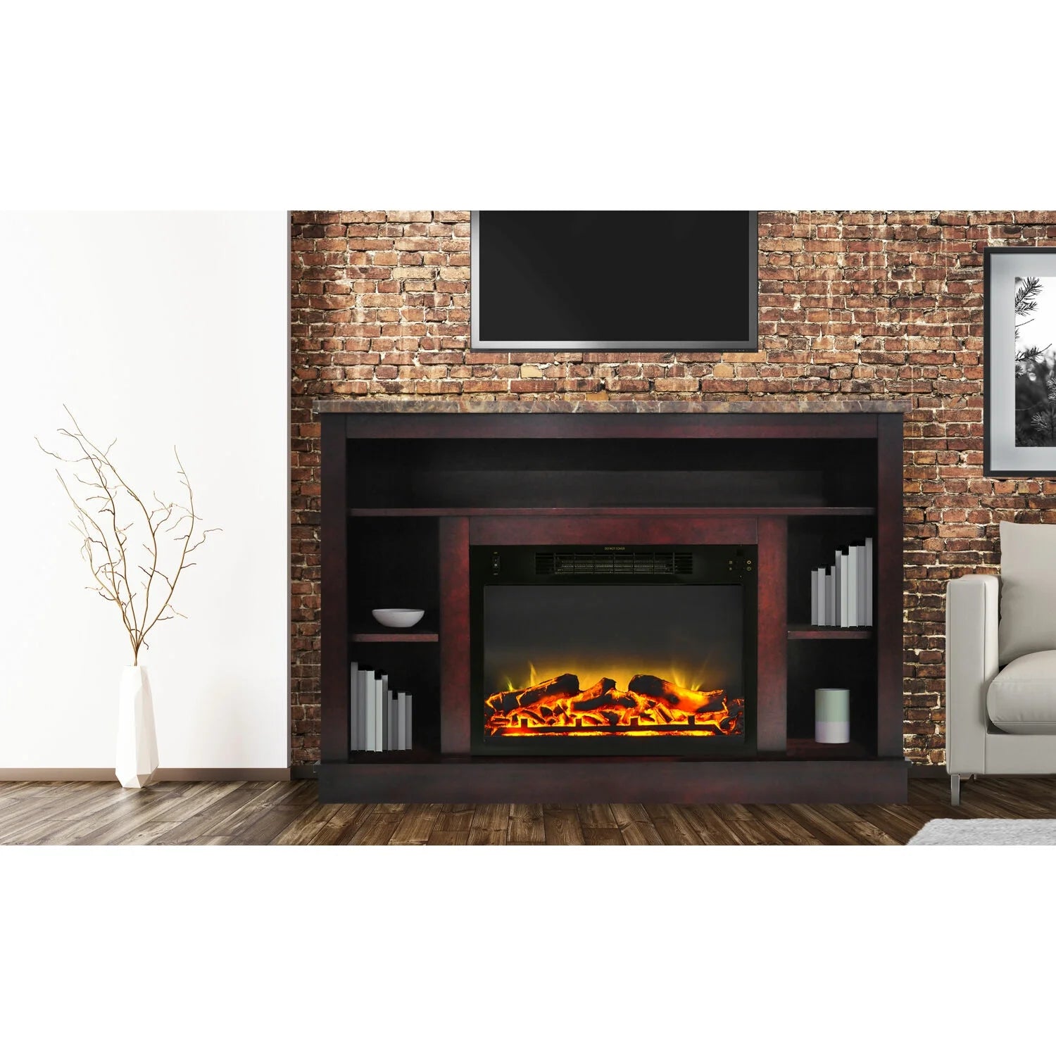 Freestanding Electric Fireplace with Log Insert, Cherry V65335
