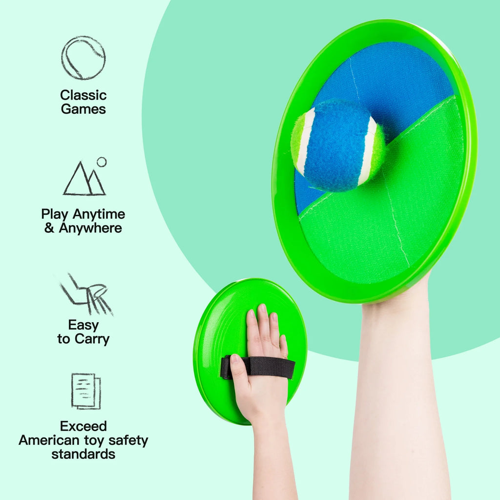 8 Inch Paddle Catch Games Toy (6 Rackets, 6 Balls, 1 Storage Bag) (Green/Blue) P1184