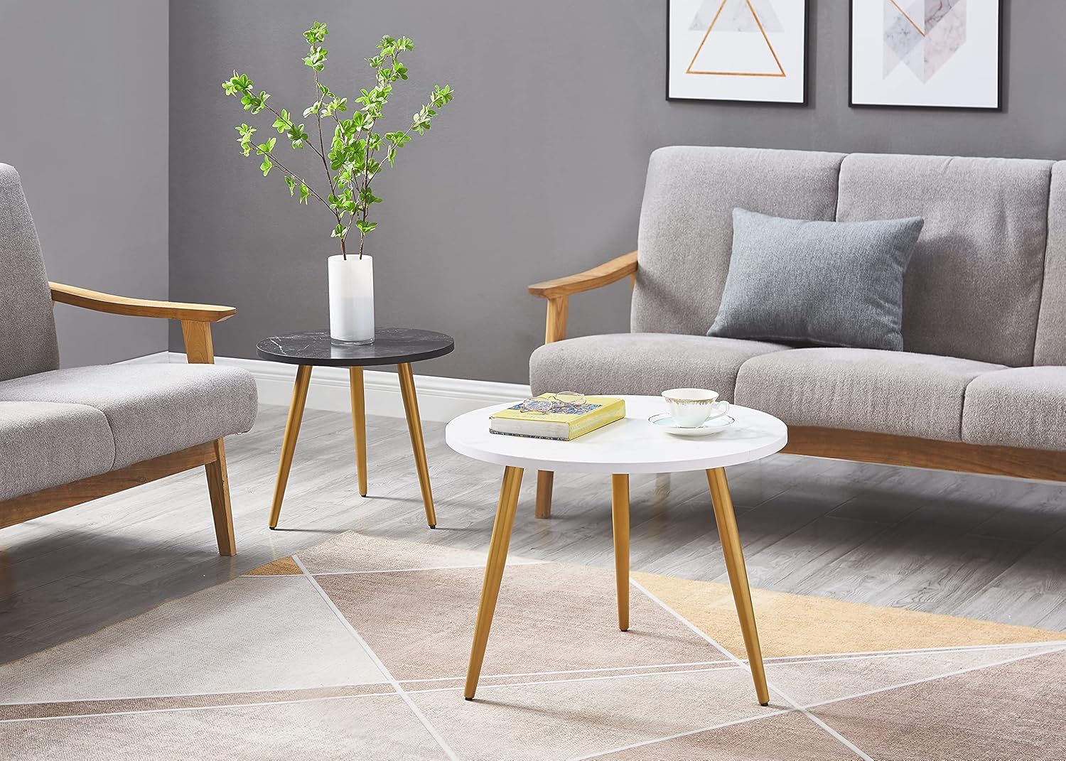 Nesting End Coffee Table Set of 2, White/Black Y84045