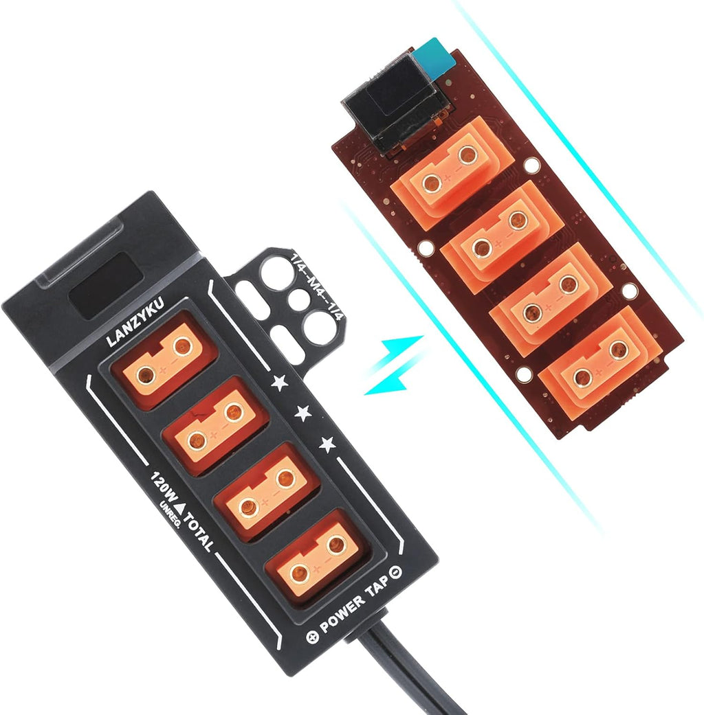 Compact 1x4 P-Tap Splitter with Voltage and Amps Display, Aluminum Alloy, Pack of 2 V757