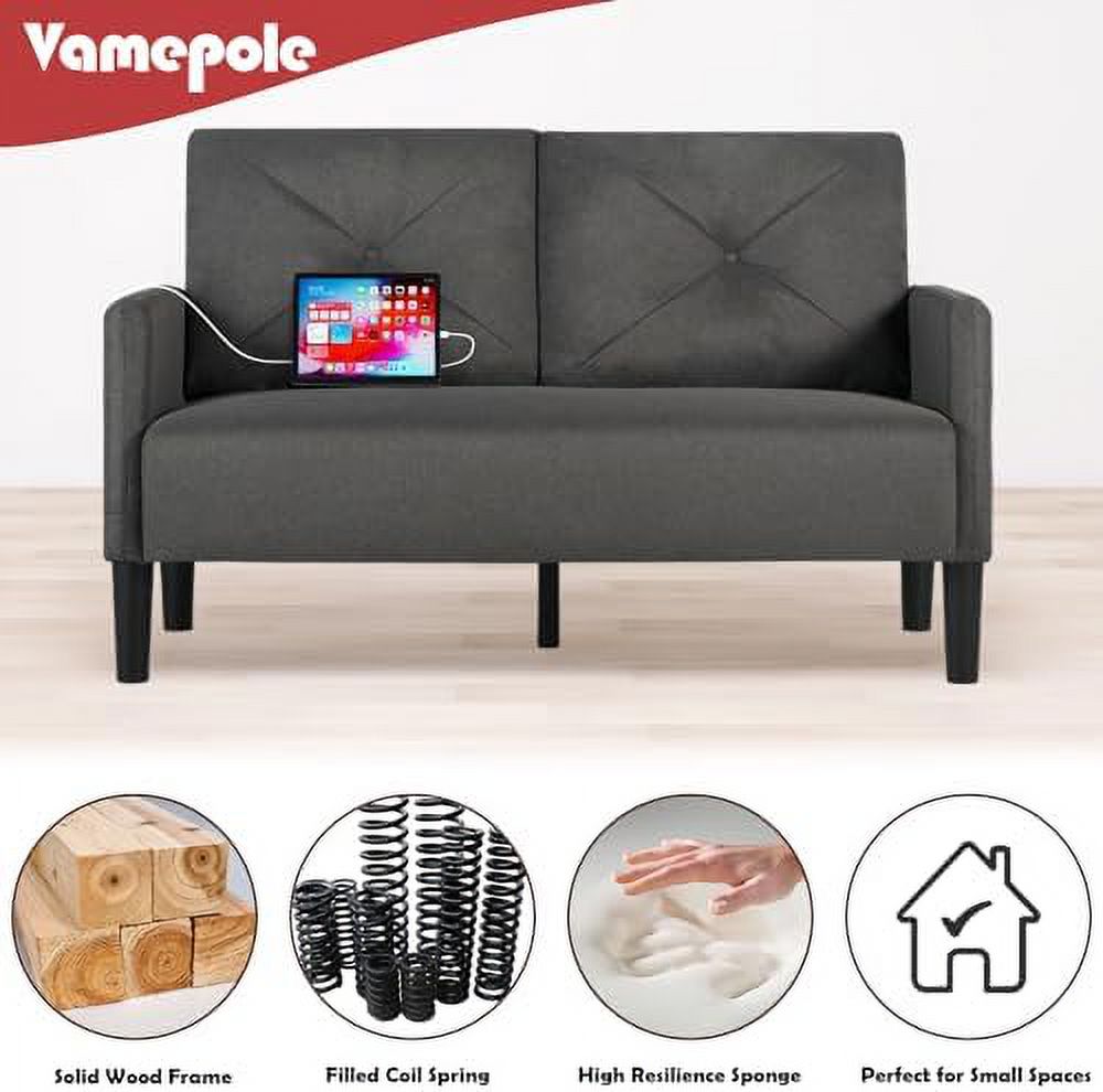 56" Tufted 2 Seater Loveseat Sofa with Charger Port & Pocket F5258