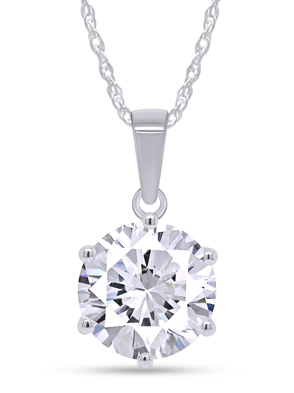 18K White Gold Over Sterling Silver Moissanite Pendant Necklace E932