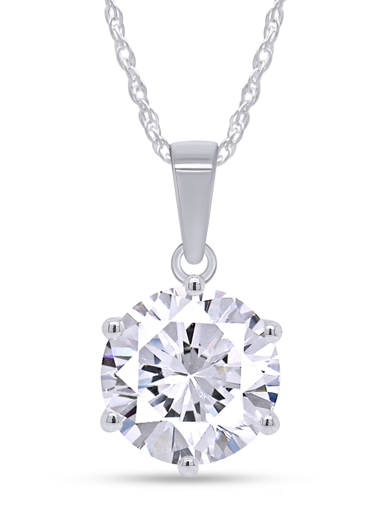 18K White Gold Over Sterling Silver Moissanite Pendant Necklace E932