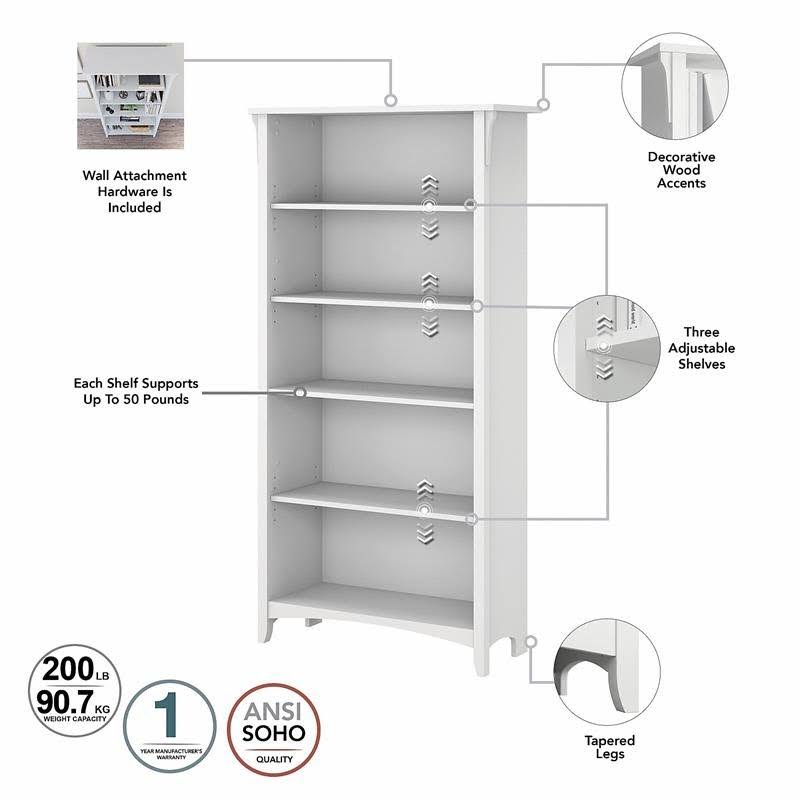 Pure White and Shiplap Gray 5 Shelf Bookcase Set of 2 V399
