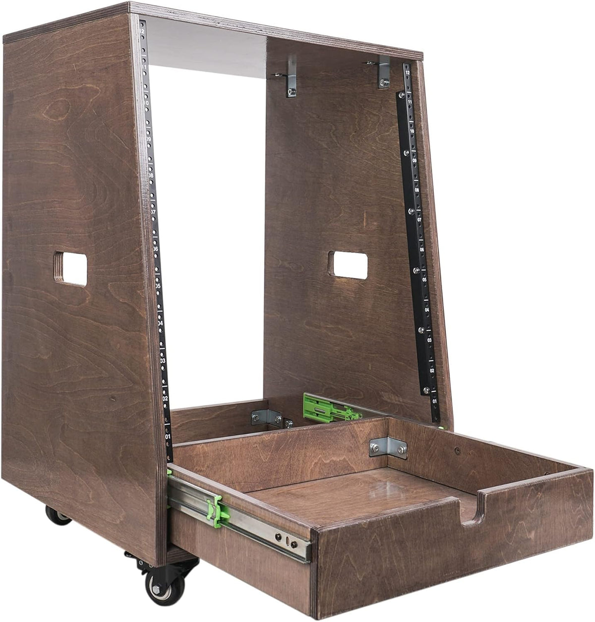 12U Slanted Studio Rack with 2U Drawer, Plywood, Weathered Gray Y1338