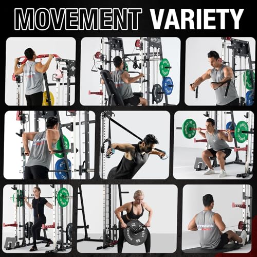 Red Smith Machine with Squat Rack and Cable Crossover B1377