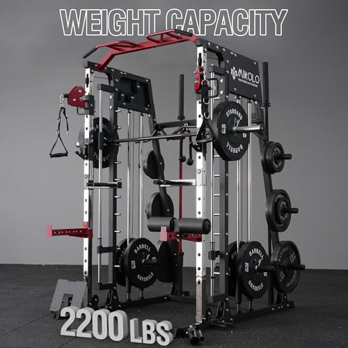 Red Smith Machine with Squat Rack and Cable Crossover B1377