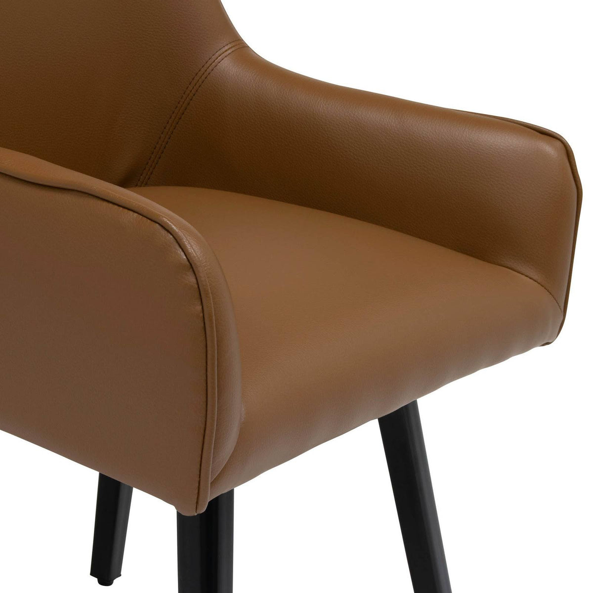 Caramel Brown Black Swivel Accent Chair with Arms Blended Leather Metal Legs P205