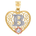 Tri color Gold Love Heart Letter B Charm Pendant Necklace J3072