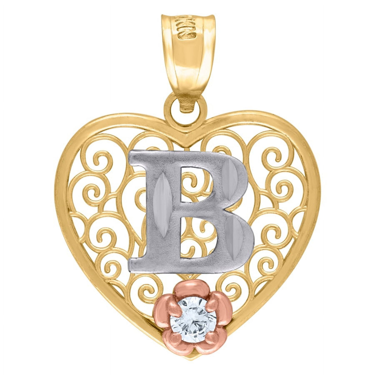 Tri color Gold Love Heart Letter B Charm Pendant Necklace J3072