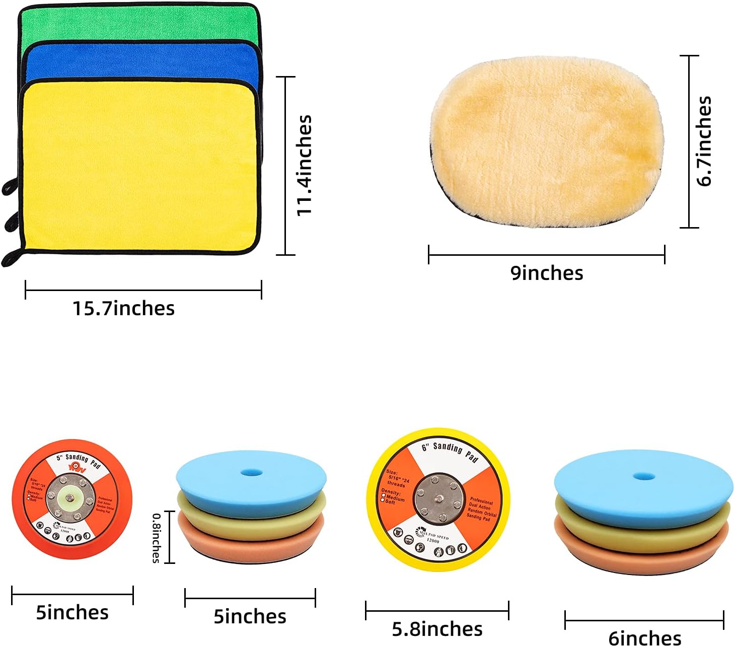 Dual Action Orbital Car Polisher with 5" and 6" Pads Pack of 2 B68864