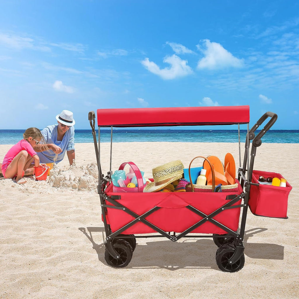 Collapsible Folding Wagon Cart with Removable Canopy S12191