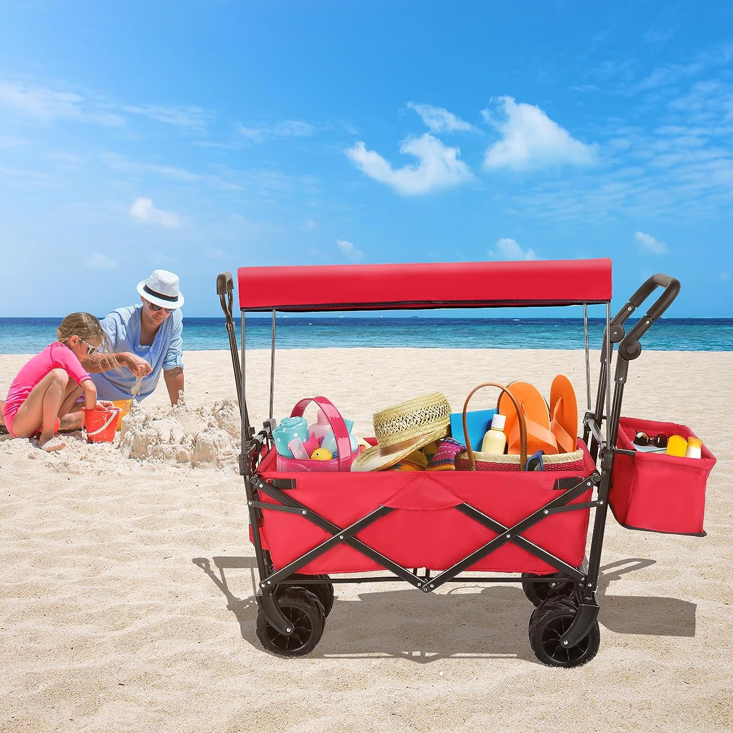 Collapsible Folding Wagon Cart with Removable Canopy S12191