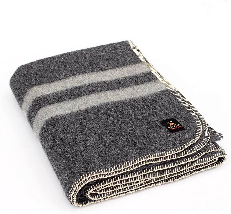 Twin Alpaca Wool Blanket in Orange - Dark Brown Stripes I861180