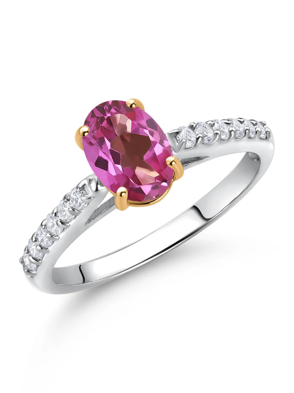 10K Yellow and White Gold Pink Mystic Topaz and White Lab Grown Diamond Engagement Ring (1.48 Cttw, Oval 8X6MM) D79475