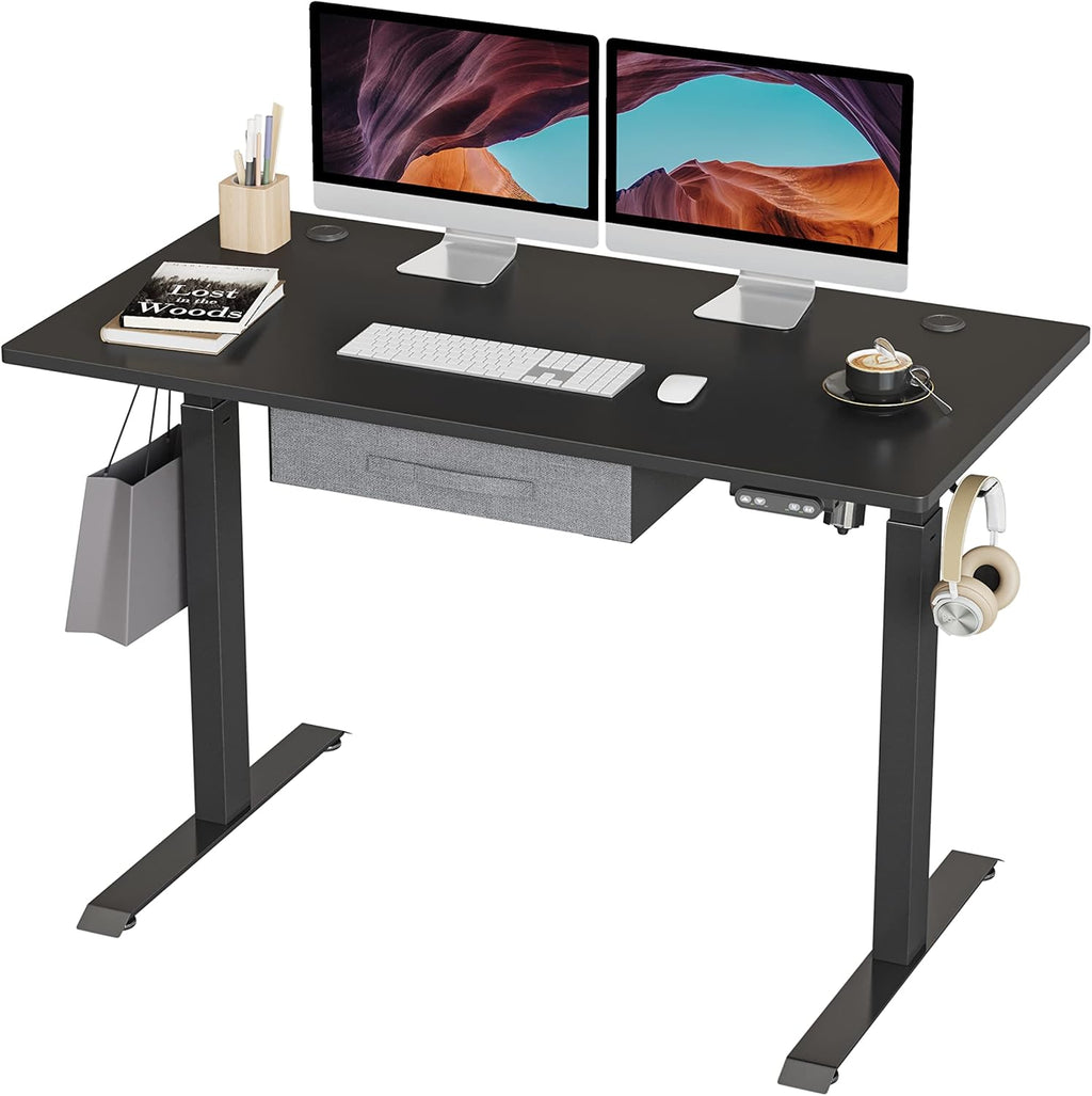 Adjustable Height Electric Standing Desk with Drawers, 48x24 Inches, Black Frame/Black Top X8536