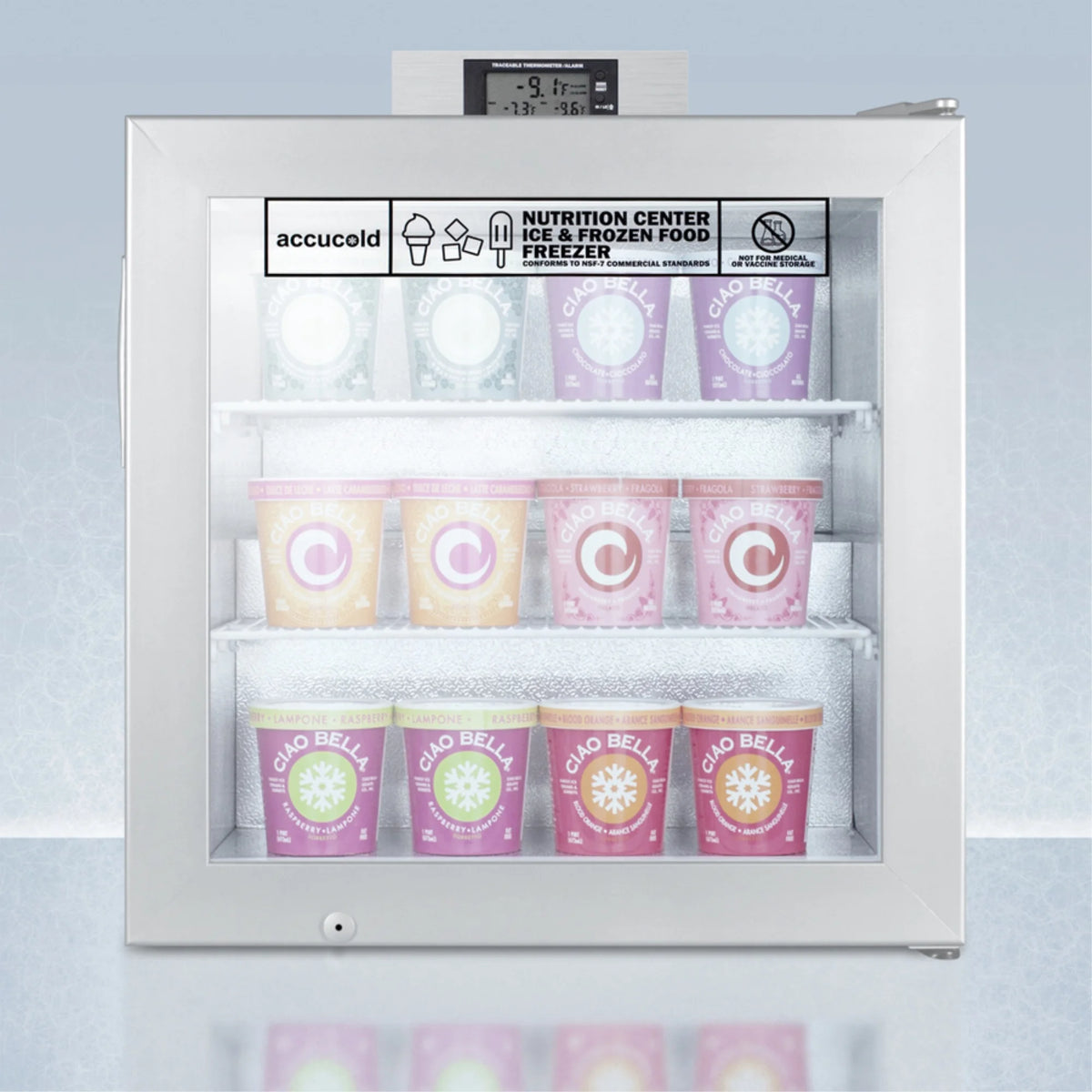 Compact Glass Door All-Freezer with Front Lock and Digital Temperature Display W65199