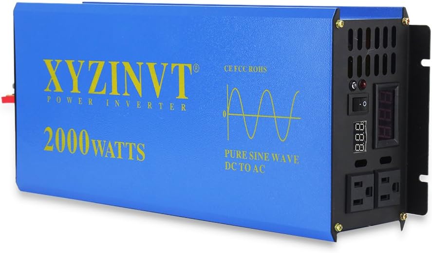 2000 watt Pure Sine Wave Power Inverter DC 12V to AC 120V with LED Display and Wireless Remote Controller H5594