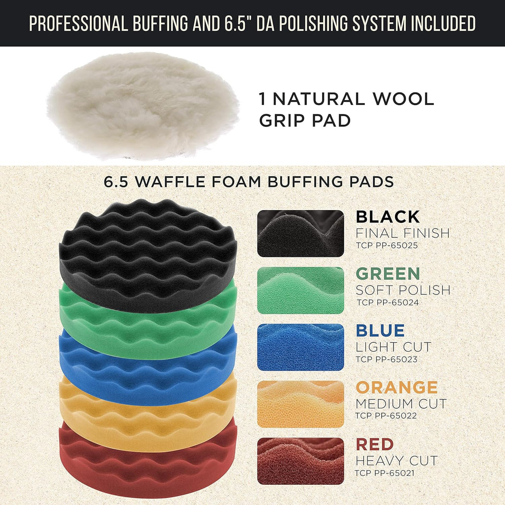 6 Random Orbit Dual-Action Polisher Buffer Sander with 8 Waffle Foam Pad Kit D9010