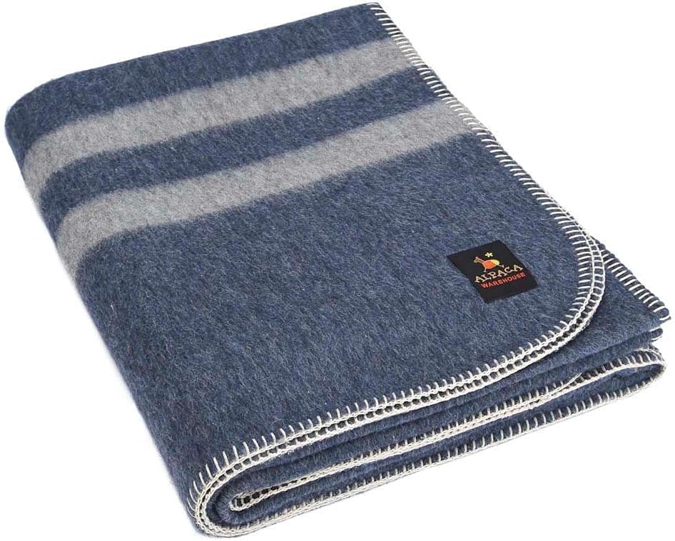 Twin Alpaca Wool Blanket in Orange - Dark Brown Stripes I861180