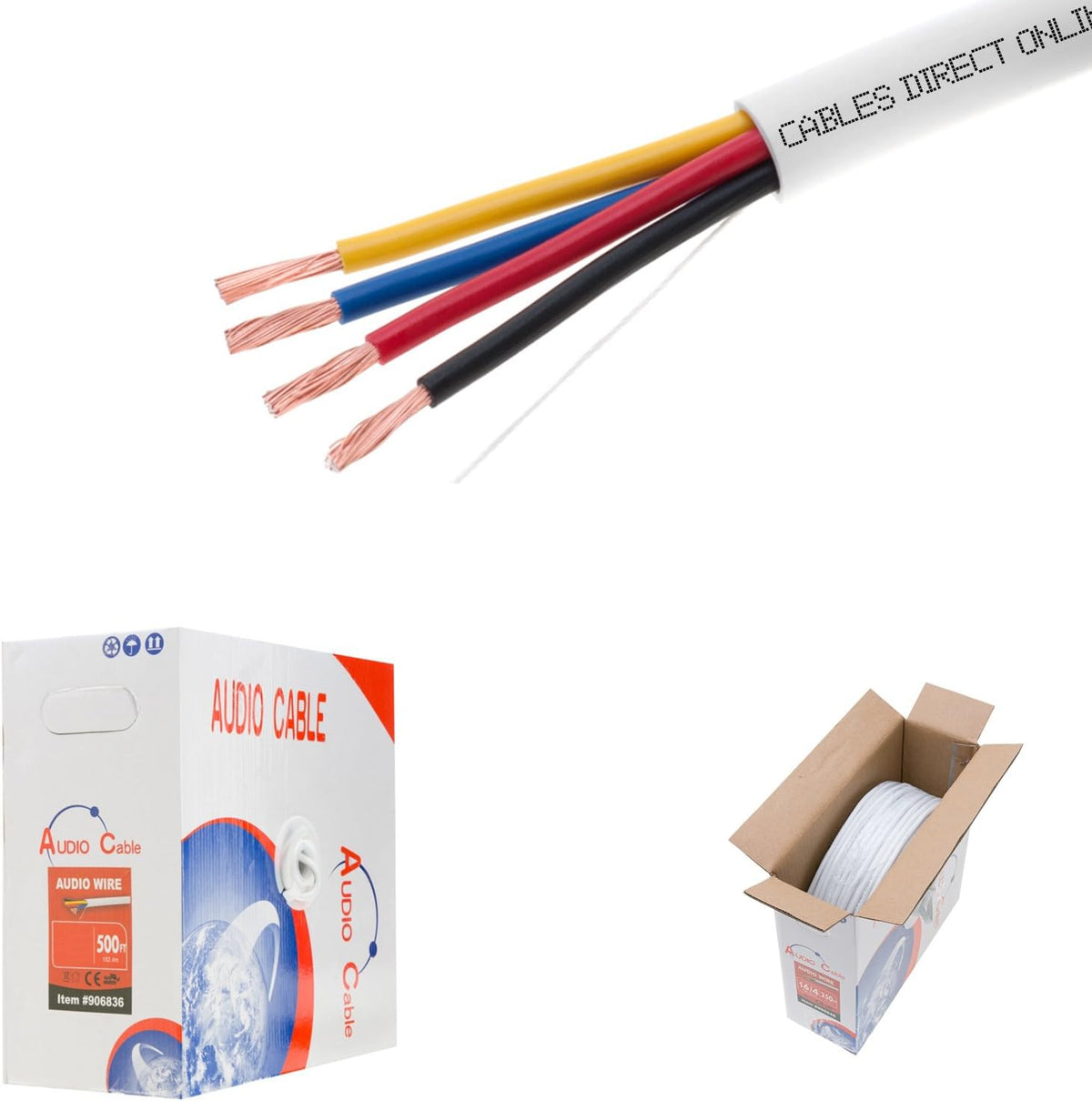 14AWG 4 Conductors CL2 Rated Speaker Cable Wire, Pull Box J181293