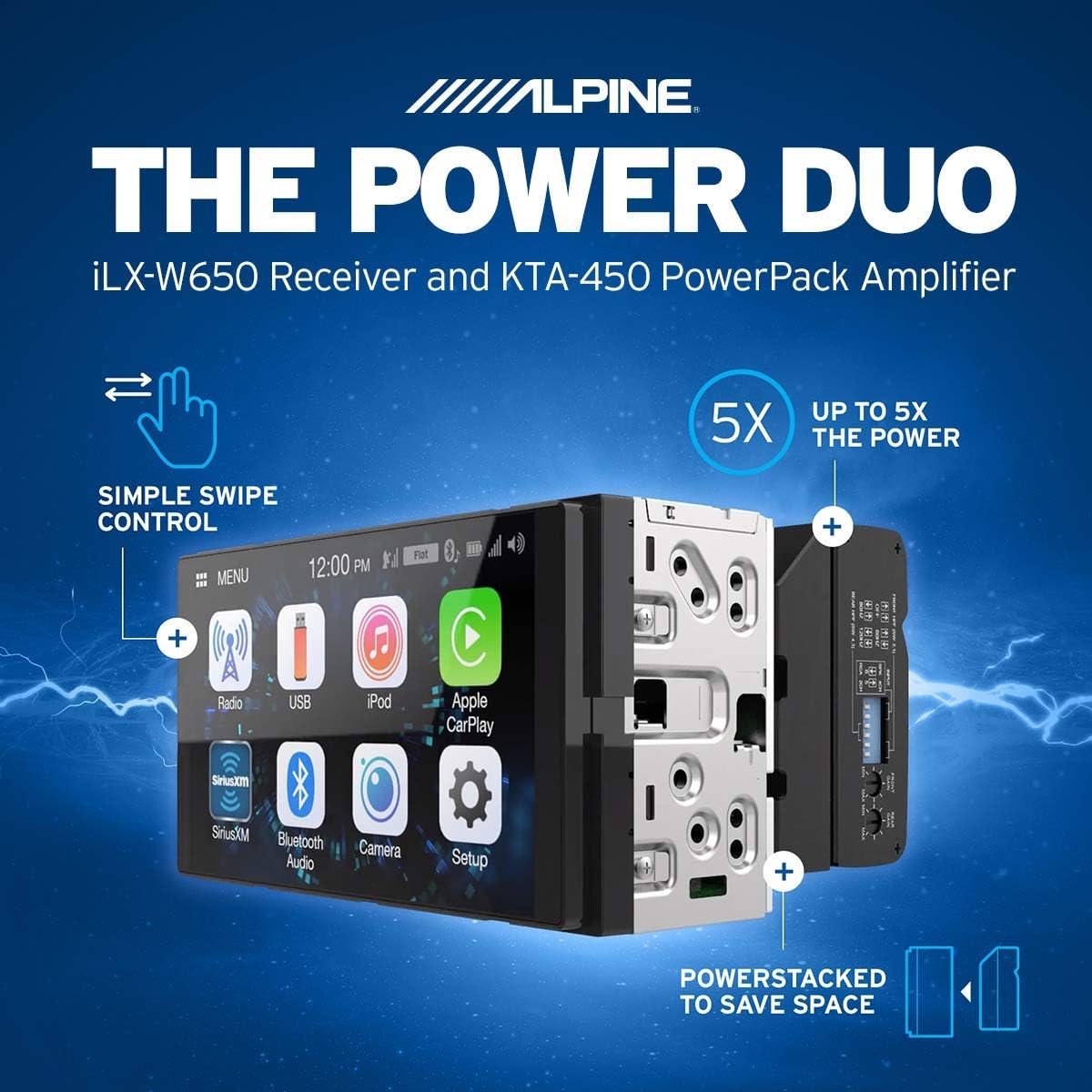 CarPlay & Android Auto Receiver with 4-Channel Amplifier and Back up Camera Z4260