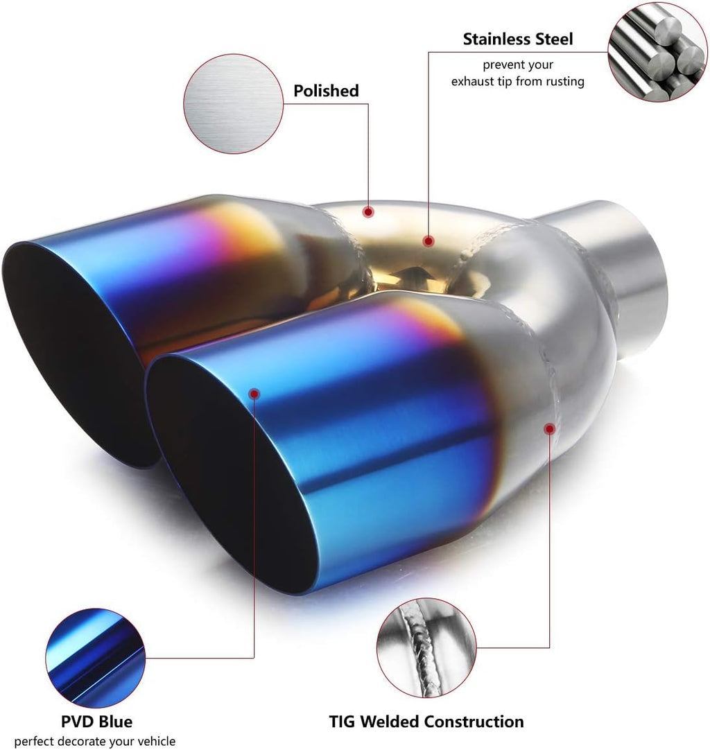2.25 inch Inlet 3.5 inch Outlet Stainless Steel Angle Cut 2-Packs PVD Blue Exhaust Tip W8601