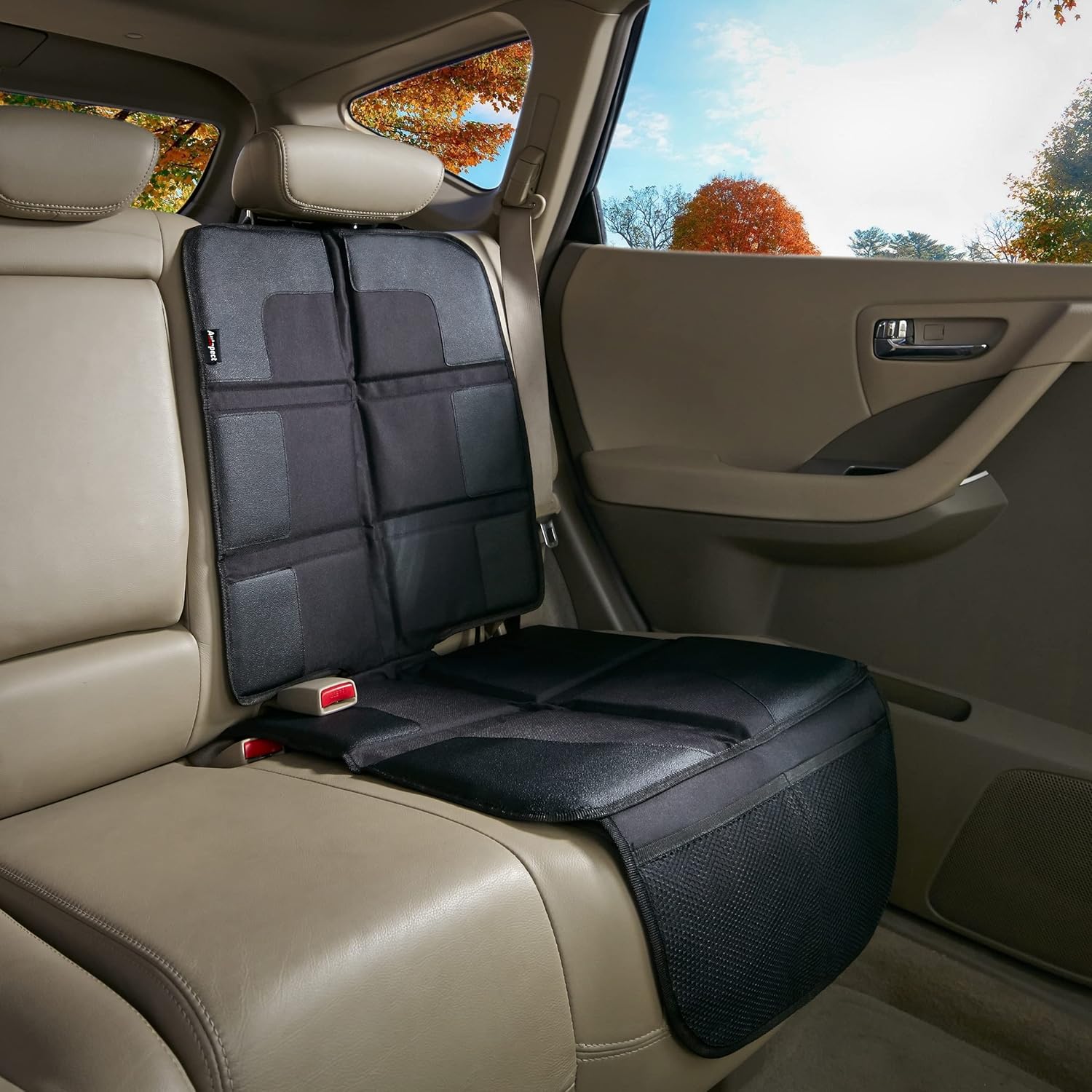 Car Seat Protector, Waterproof 600D Polyester, Non-Slip Backing, 2 Large Pockets F13624