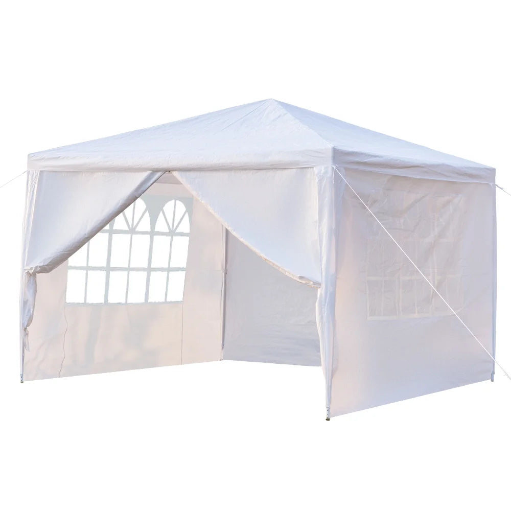 White 10x10ft Pop Up Canopy Tent with 4 Removable Side Walls Y89199
