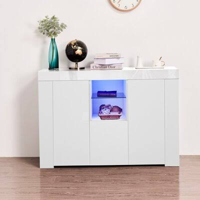 Black High Gloss Kitchen Sideboard Buffet Storage Cabinet Q466