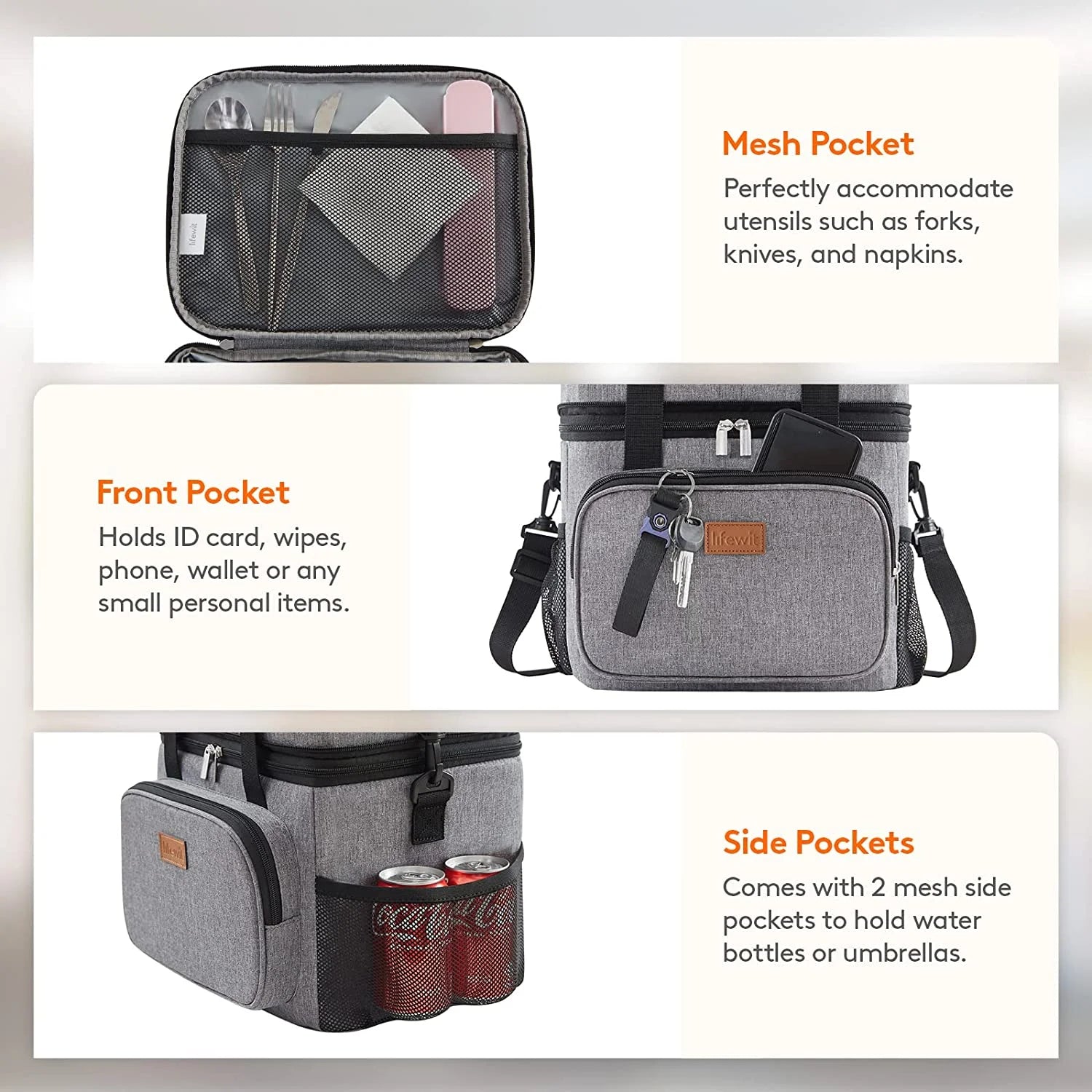 Grey Insulated Lunch Bag 21L V119