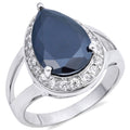 Black CZ Teardrop Halo Wedding Ring .925 Sterling Silver Band Size 9 F808