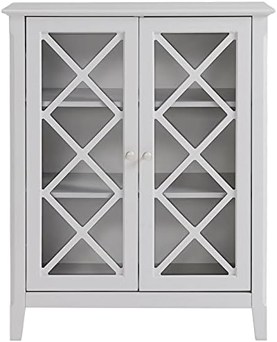 Light Gray Wood Sideboard Buffet with Double Framed Glass Doors G877