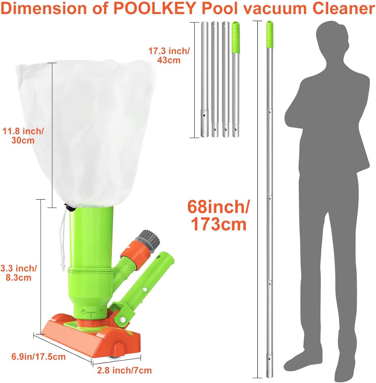 68 Portable Handheld Pool Vacuum Cleaner with 4 Section Poles D571