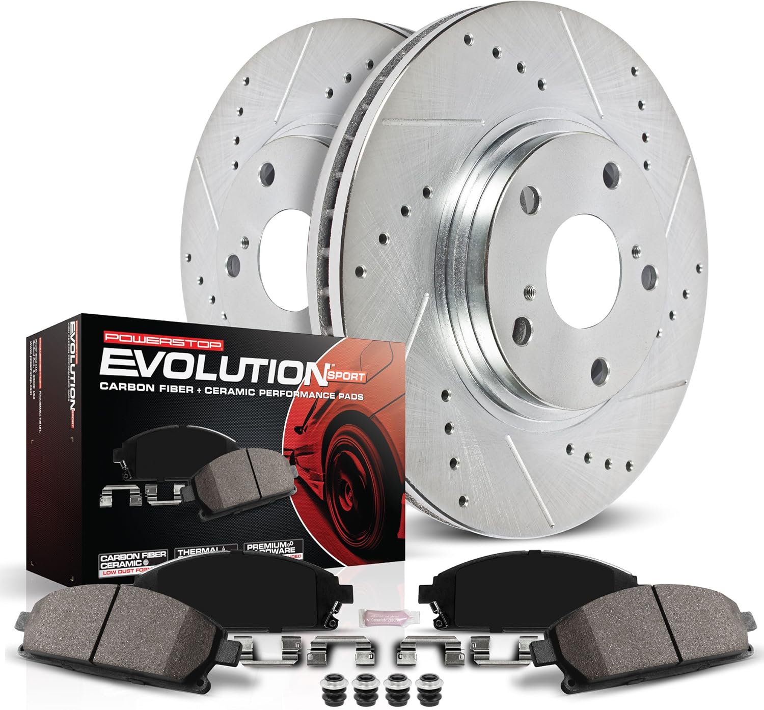 Front Carbon-Fiber Ceramic Brake Pad and Drilled and Slotted Rotor Kit E46574