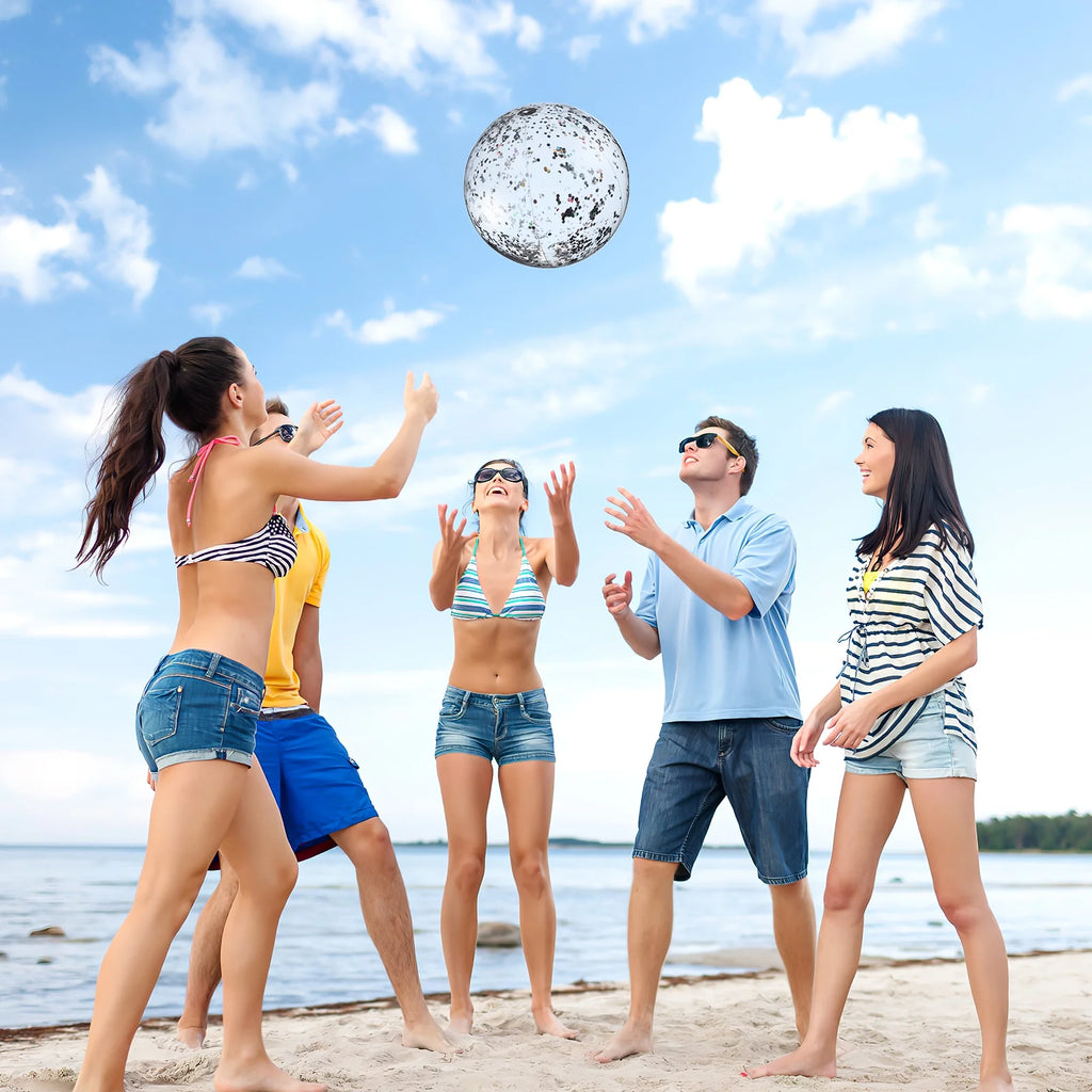 2 Pcs Glitter Confetti Inflatable Beach Balls with Air Pump S504510