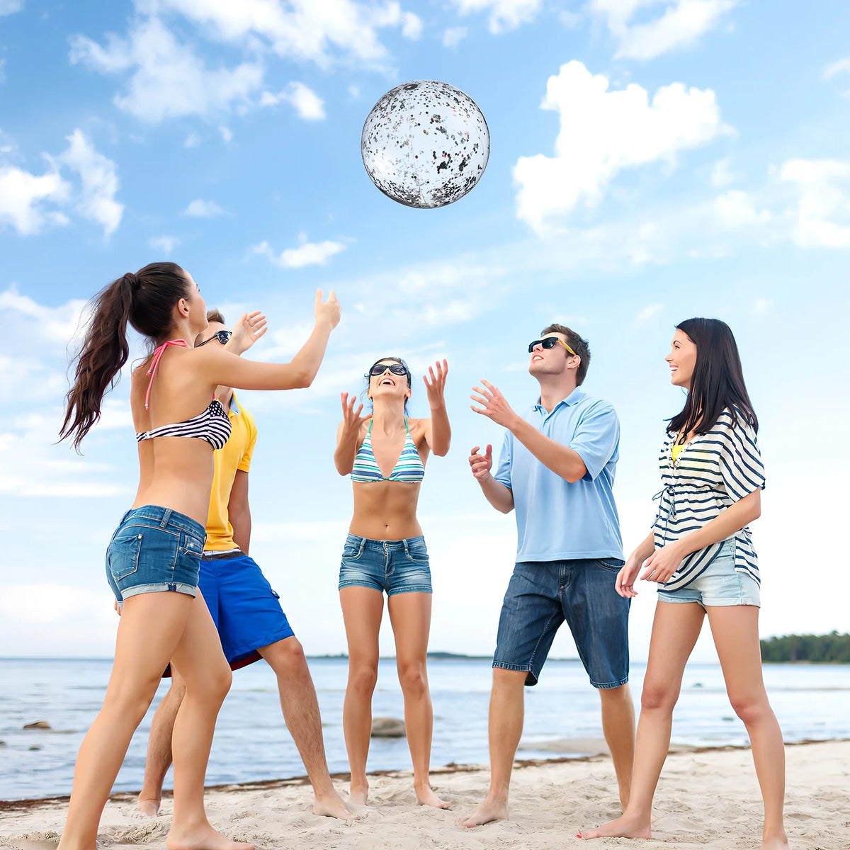 2 Pcs Glitter Confetti Inflatable Beach Balls with Air Pump S504510