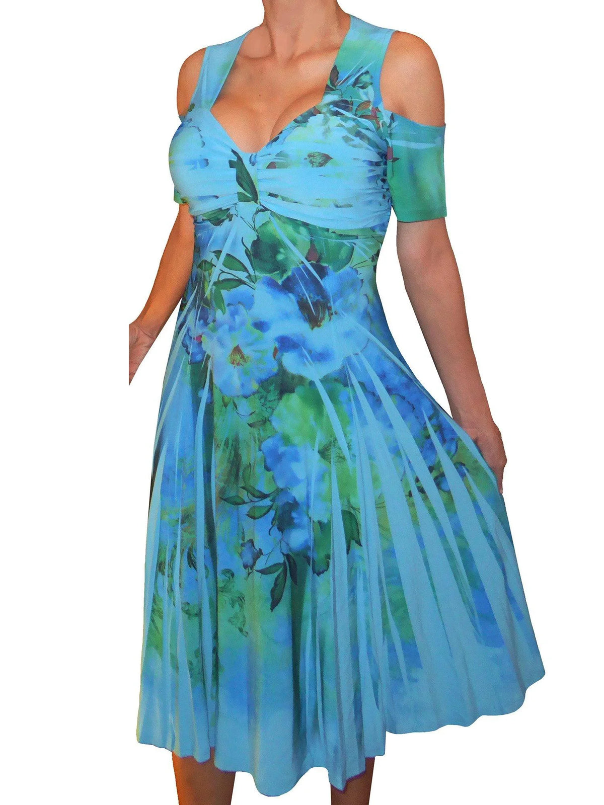 Blue Floral Cold Open Shoulders Cocktail Dress C506329