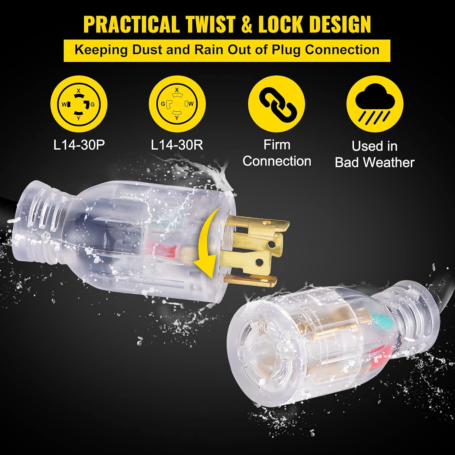 15FT 30AMP 10/4 ETL 7500W Extension Cord Pack of 2 X881