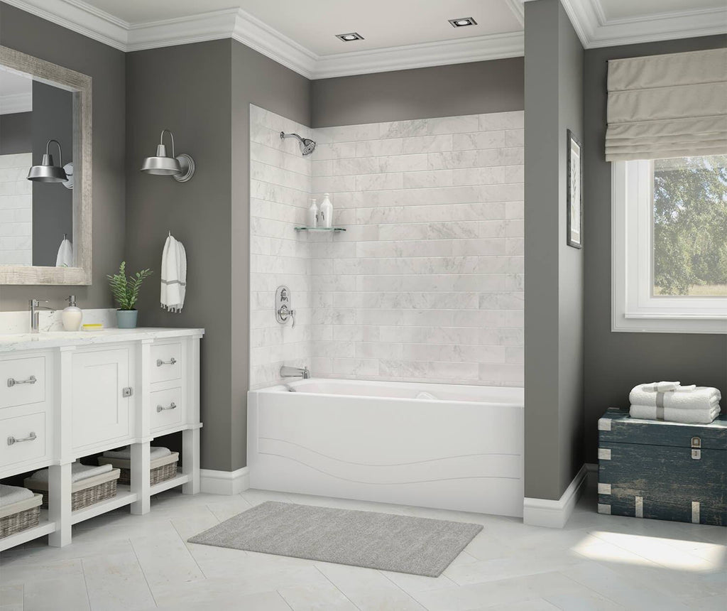 Marble Carrara Fiberglass/Plastic Composite Bathtub Wall Surround W411542