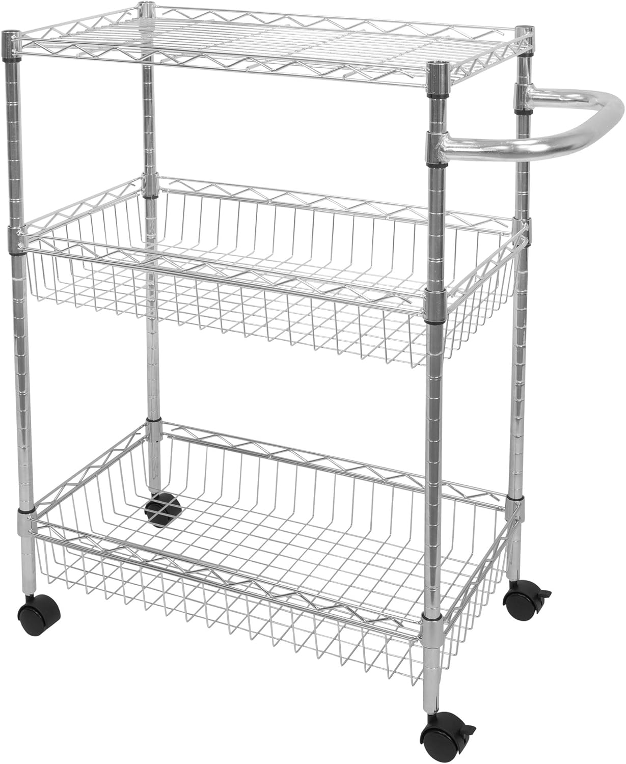 3-Tier Silver Metal Rolling Cart with Wheels B9733